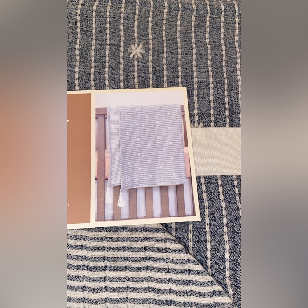 Crane Baby Blanket Striped Woven Cotton‎ Baby Blanket Neutral Decor 30x40 - Picture 2 of 5